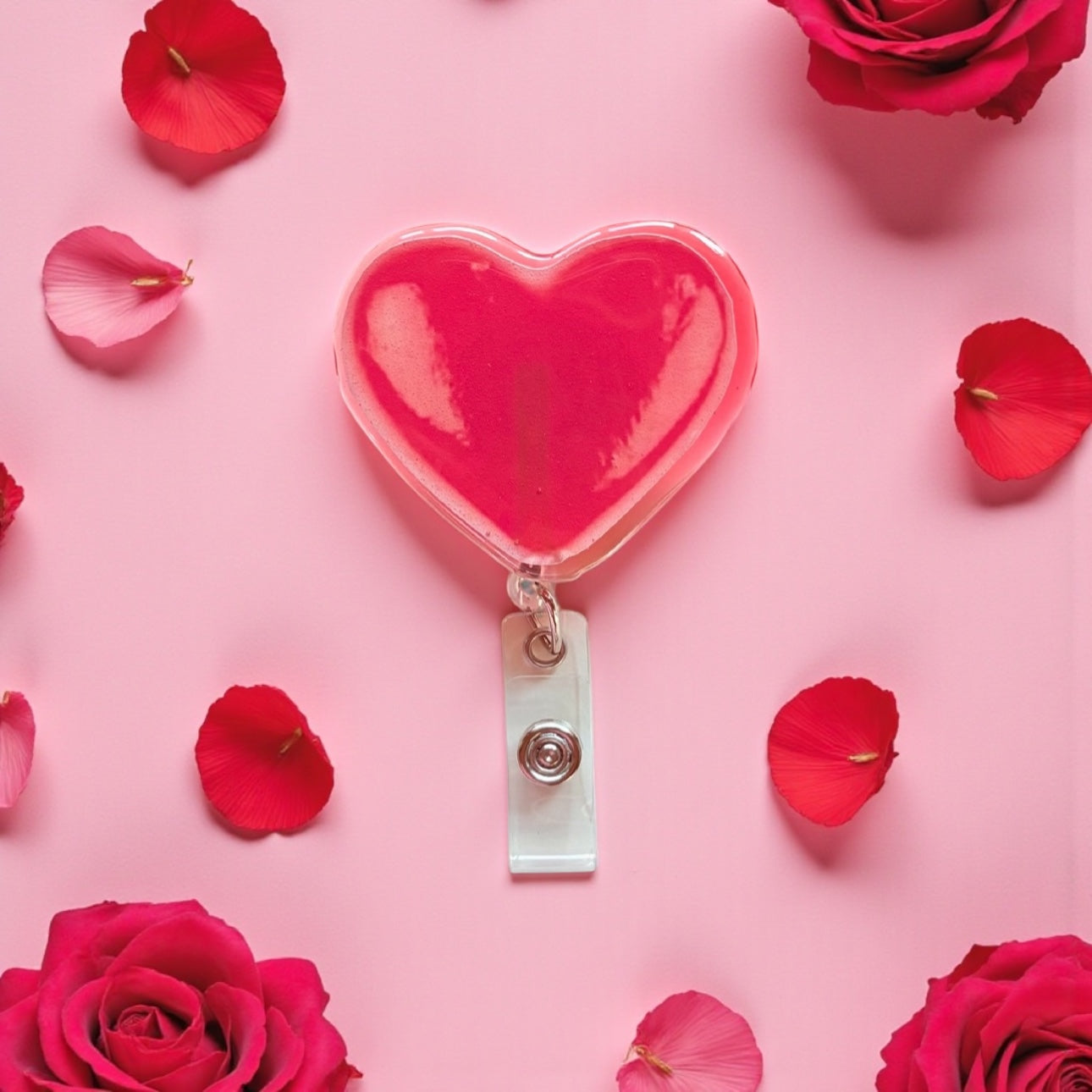 Red Heart Badge Reel – Valentine’s Day Retractable ID Holder