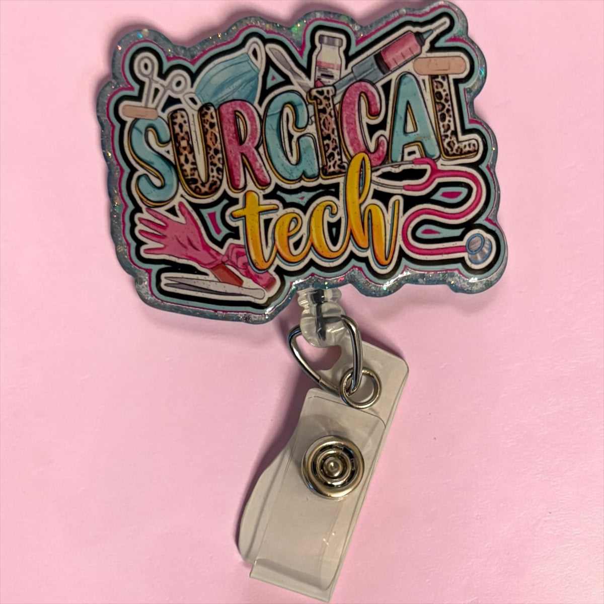 Surgical Tech Badge Reel – Colorful OR Tech ID Clip, Cute Retractable Badge Holder, Surgery Tech Gift for Healthcare Workers