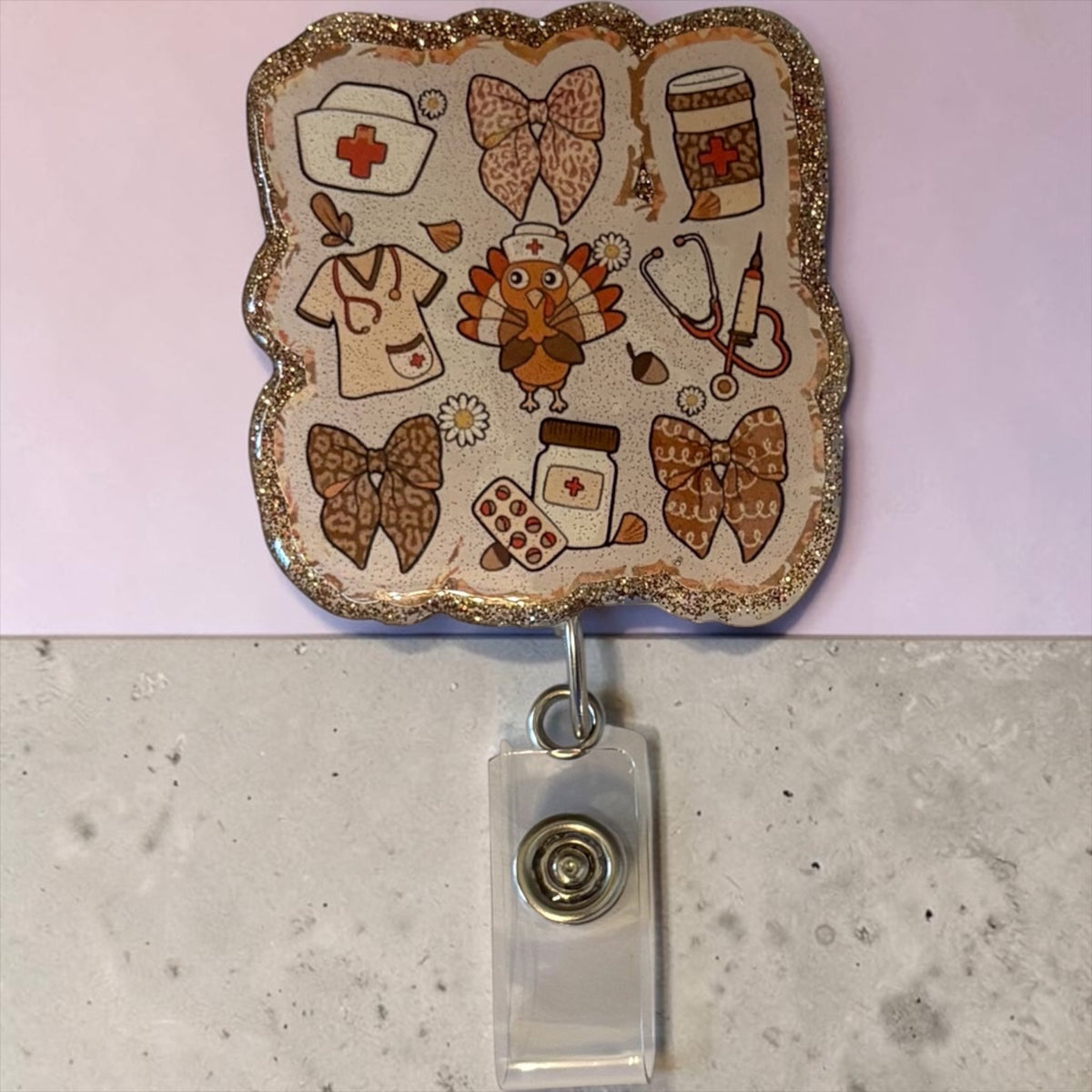 Fall Vibes Badge Reel – Autumn Leaf Butterfly ID Holder – Cute Seasonal Nurse Clip – Retractable Name Tag