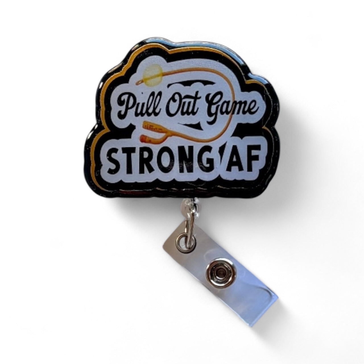 Funny Male Nurse Badge Reel – “Pull Out Game Strong AF” ER/ICU Badge Clip, Hilarious Nursing Gift