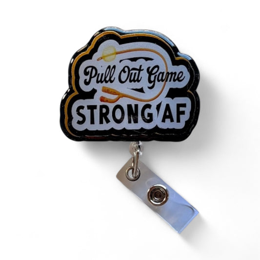 Funny Male Nurse Badge Reel – “Pull Out Game Strong AF” ER/ICU Badge Clip, Hilarious Nursing Gift