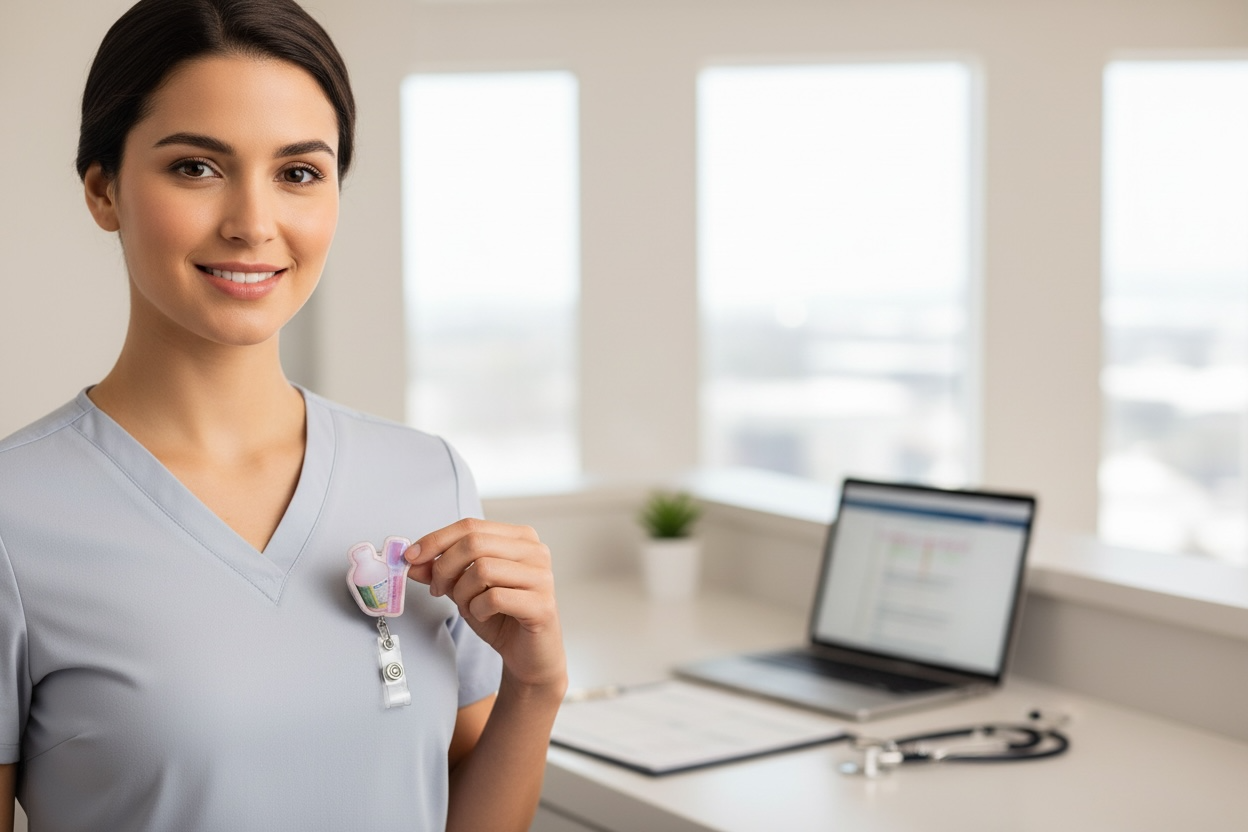 Bubblegum Medicine Badge Reel – Pediatric Medicine Bottle ID Holder