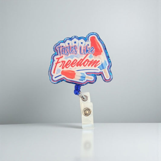 Tastes Like Freedom Badge Reel | Patriotic Nurse Badge Holder | 4th of July Retractable Clip