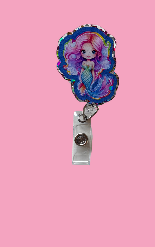 Mermaid Badge Reel – Cute Glitter Mermaid ID Holder, Ocean-Inspired Nurse & Teacher Badge Clip