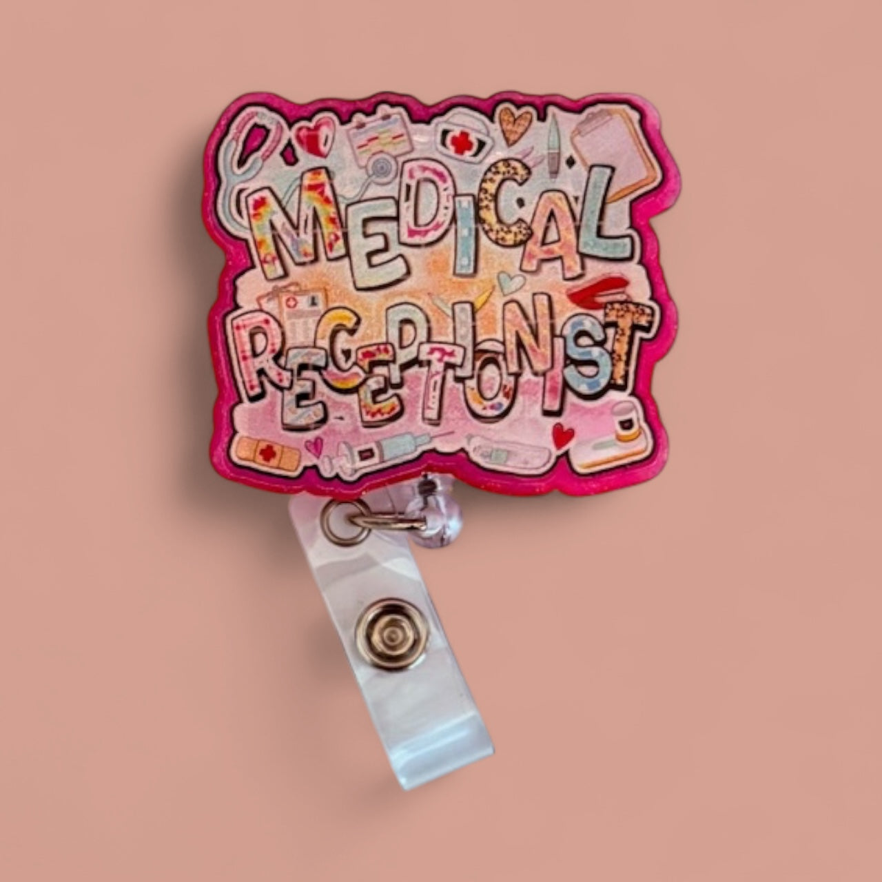 Medical Receptionist Badge Reel – Cute Retractable ID Holder for Healthcare Front Desk Staff