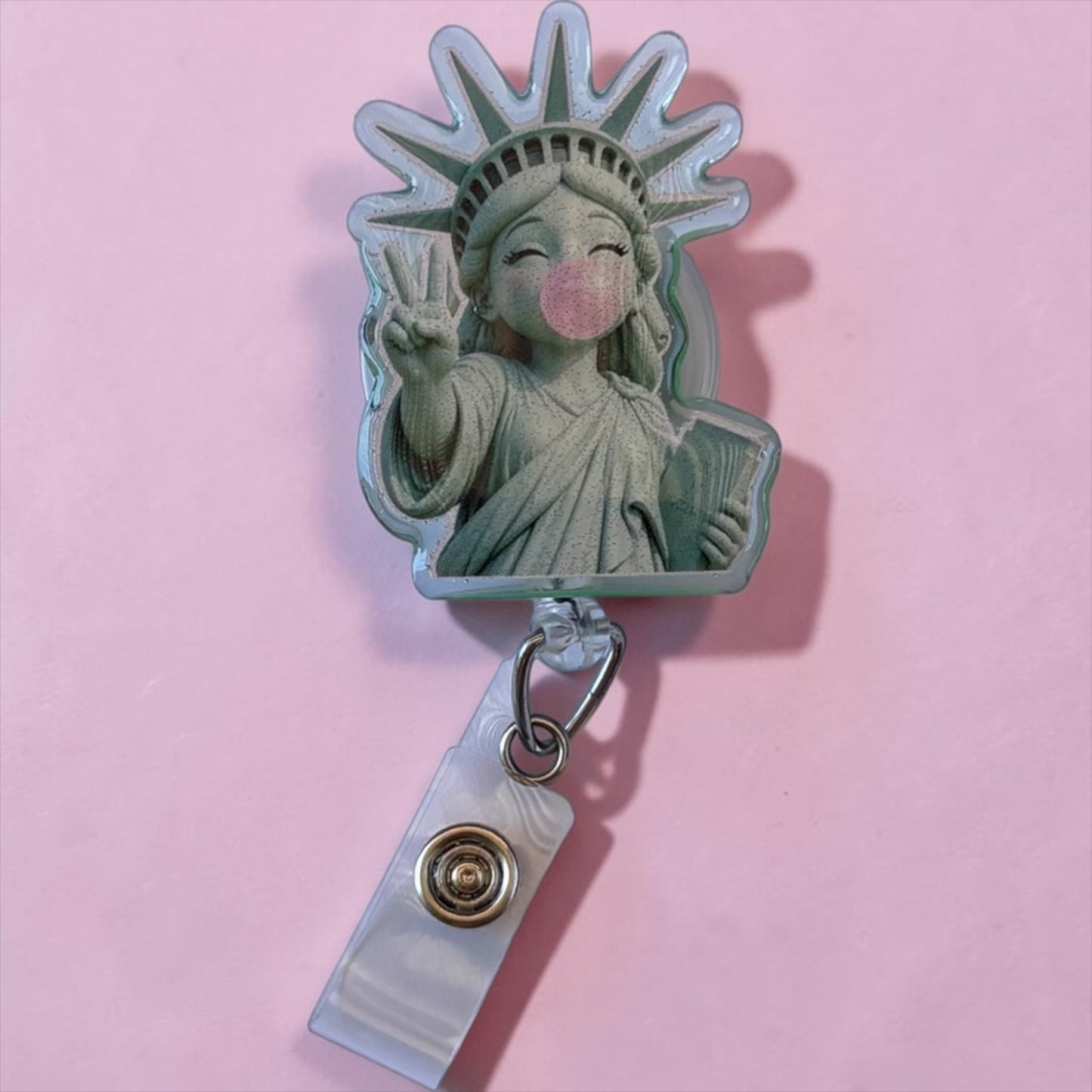 Statue of Liberty Bubble Gum Badge Reel – Cute Patriotic Badge Holder
