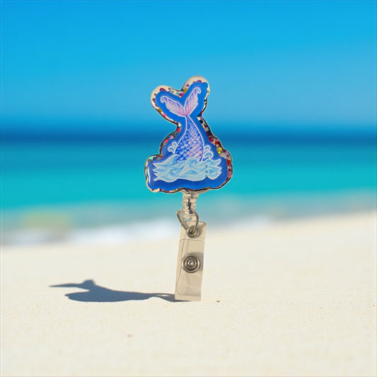 Mermaid Tail Badge Reel – Cute Glitter Retractable ID Holder for Nurses, Teachers & Office Staff