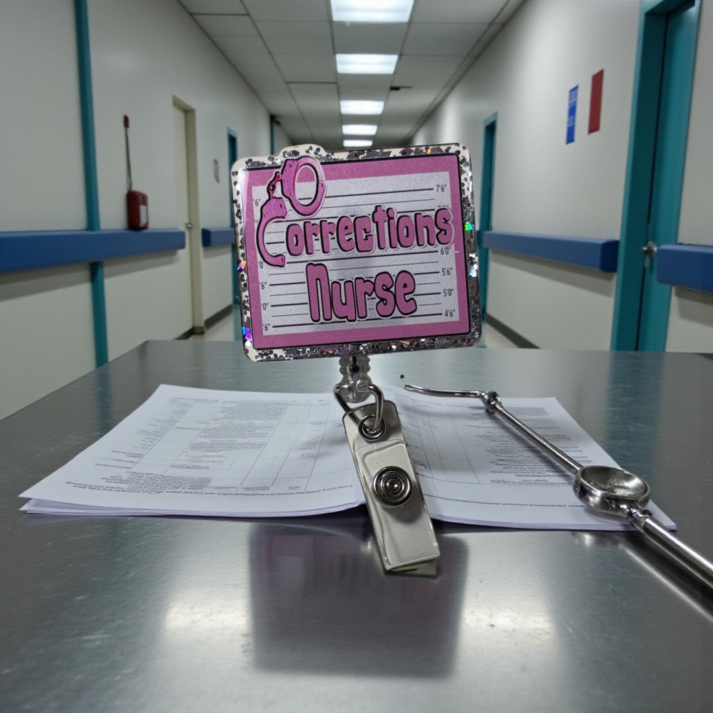 Corrections Nurse Badge Reel – Jail Nurse ID Clip, Funny Badge Reel for Prison Healthcare Worker