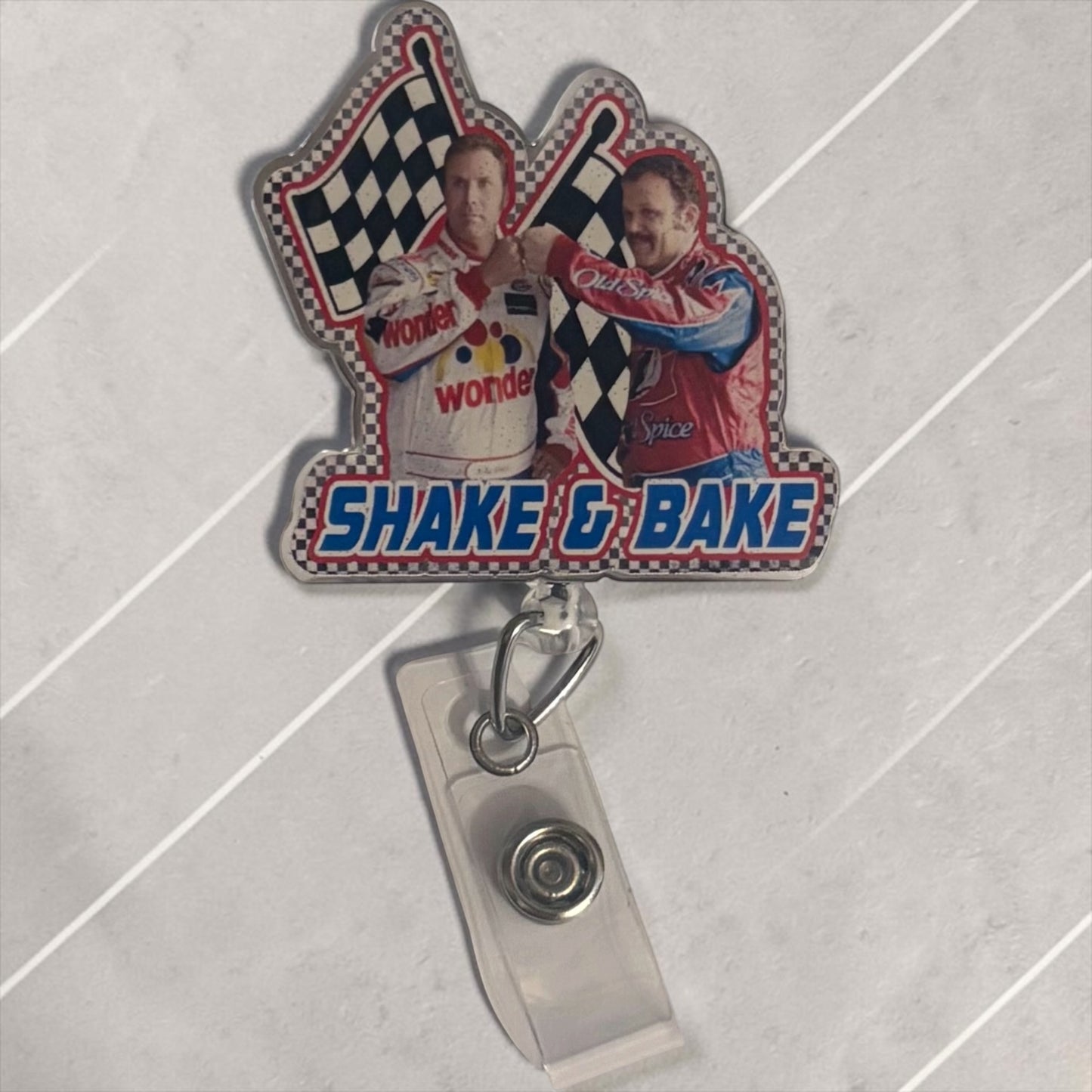 Shake & Bake Racing Badge Reel |Retractable ID Badge Holder | Handmade Badge Reel for Nurses, Teachers & Office Staff