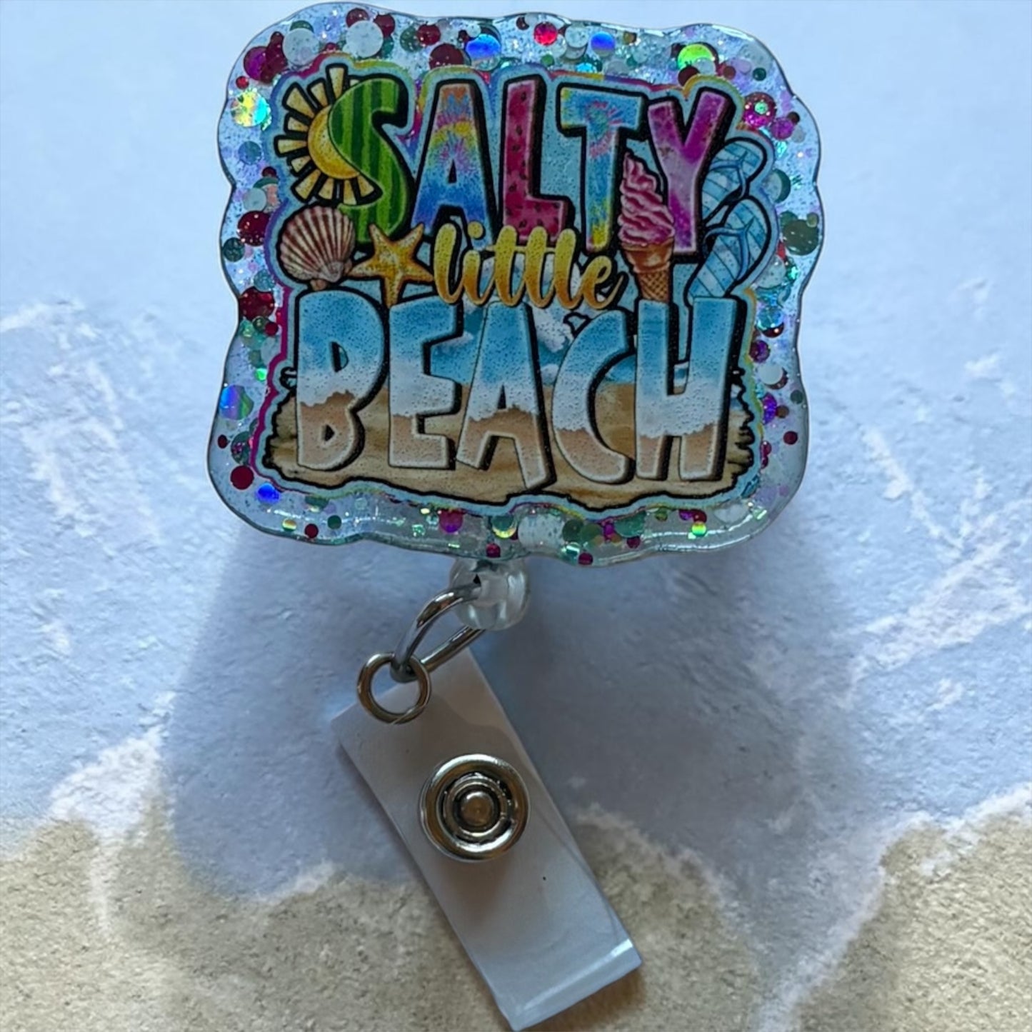 Salty Beach Badge Reel – Funny Nurse Badge Reel for ER or ICU – Beach Humor ID Holder – Nursing Gift