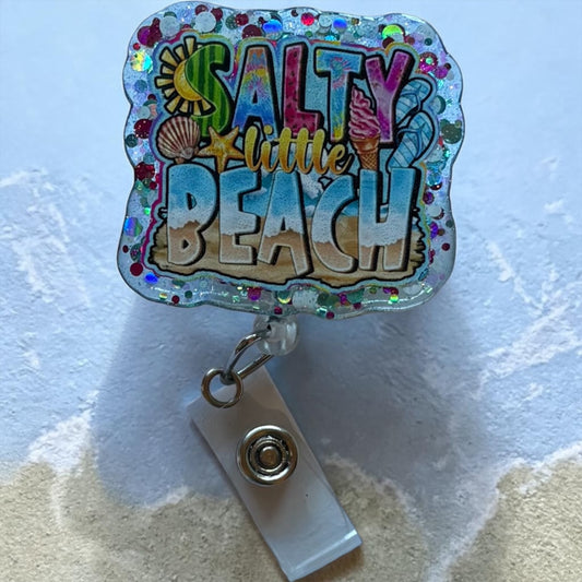 Salty Beach Badge Reel – Funny Nurse Badge Reel for ER or ICU – Beach Humor ID Holder – Nursing Gift