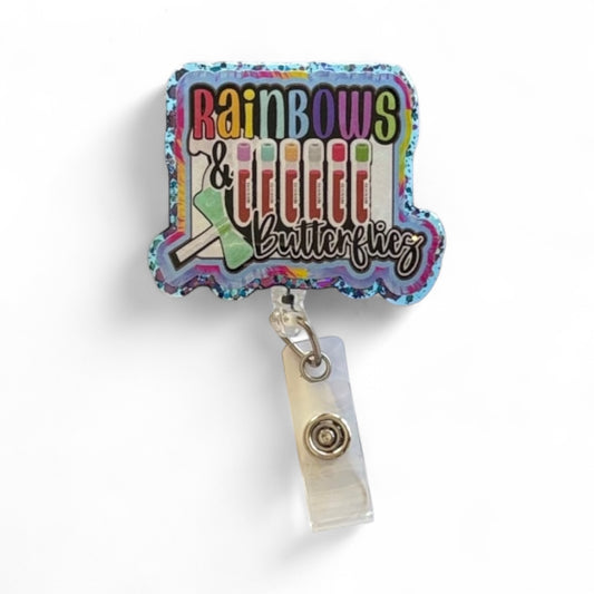 Phlebotomist Badge Reel | Lab Tech ID Clip | Rainbow Veins & Butterflies | Nursing Badge Holder | Cute Medical Gift
