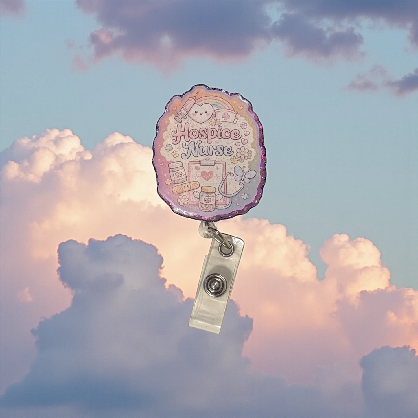 Hospice Nurse Badge Reel – Cute Pastel Medical ID Holder | Retractable Nurse Badge
