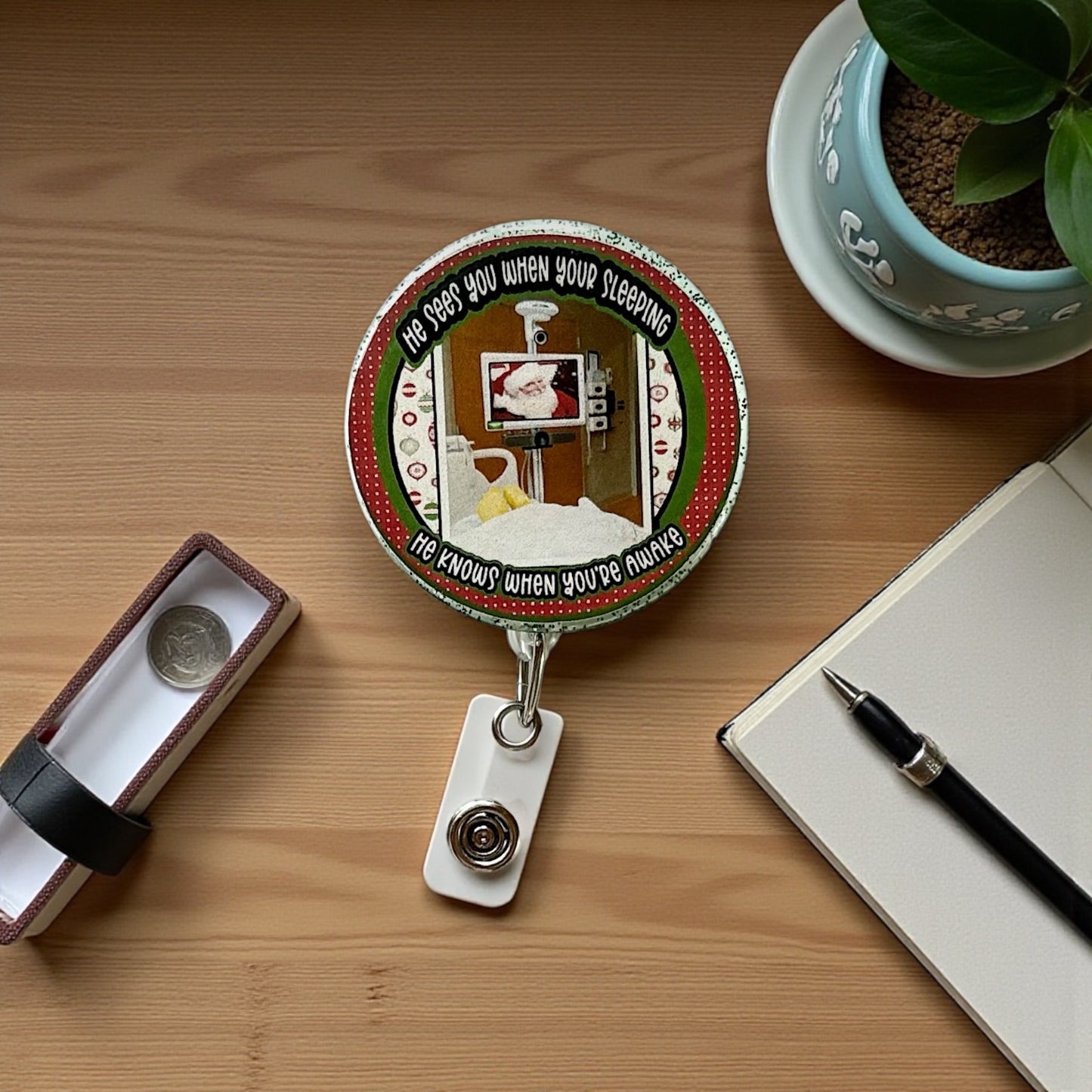 Funny Christmas Badge Reel- Med Sitter Badge Reel