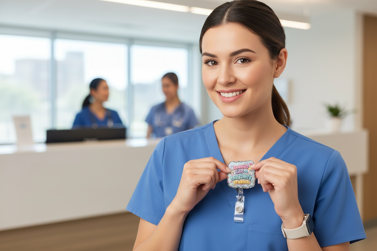 Sounds Like a Dayshift Problem Nurse Badge Reel | Funny Night Shift Nursing Badge