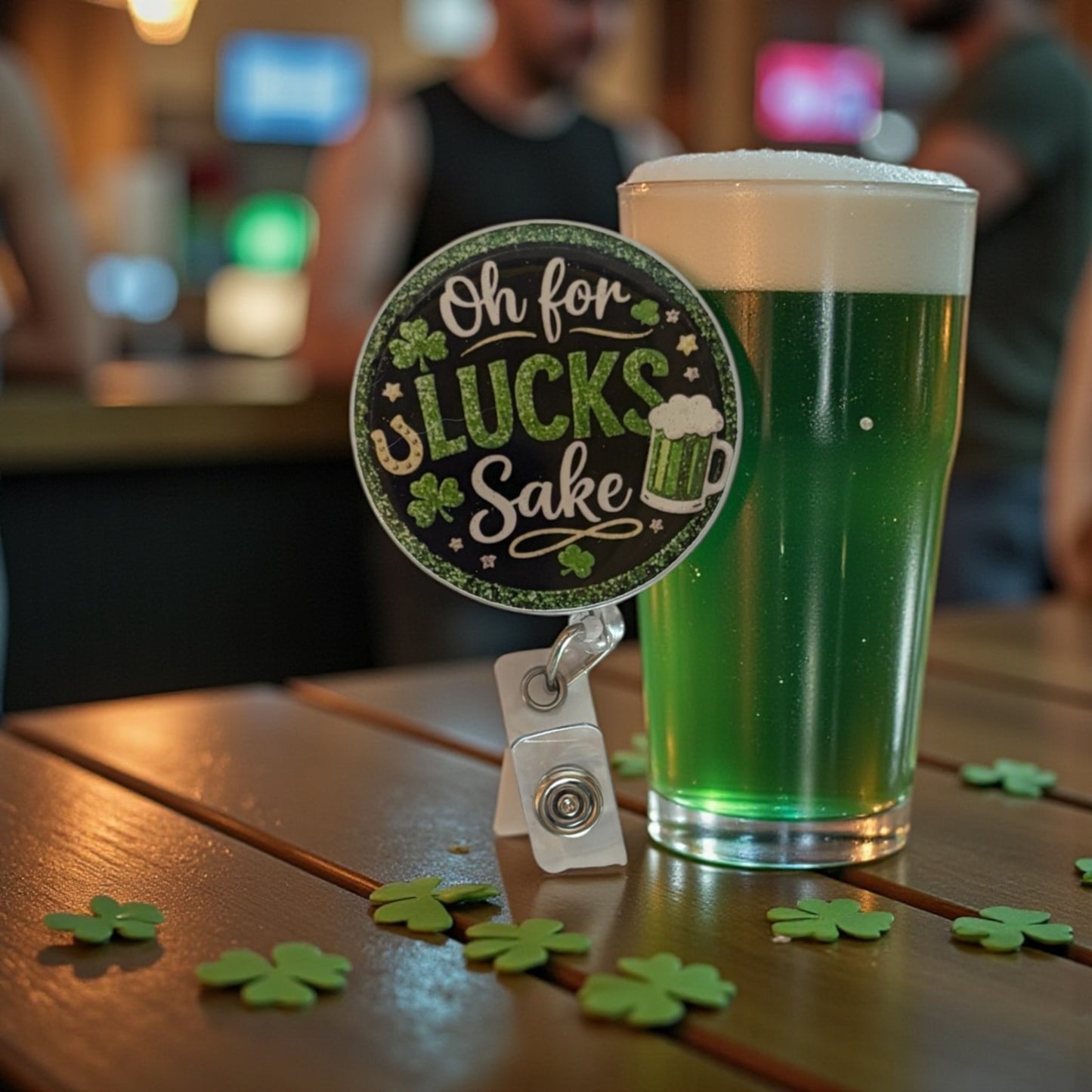 Oh For Lucks Sake Badge Reel | Funny St. Patrick’s Day Nurse Badge Holder | Green Shamrock ID Reel