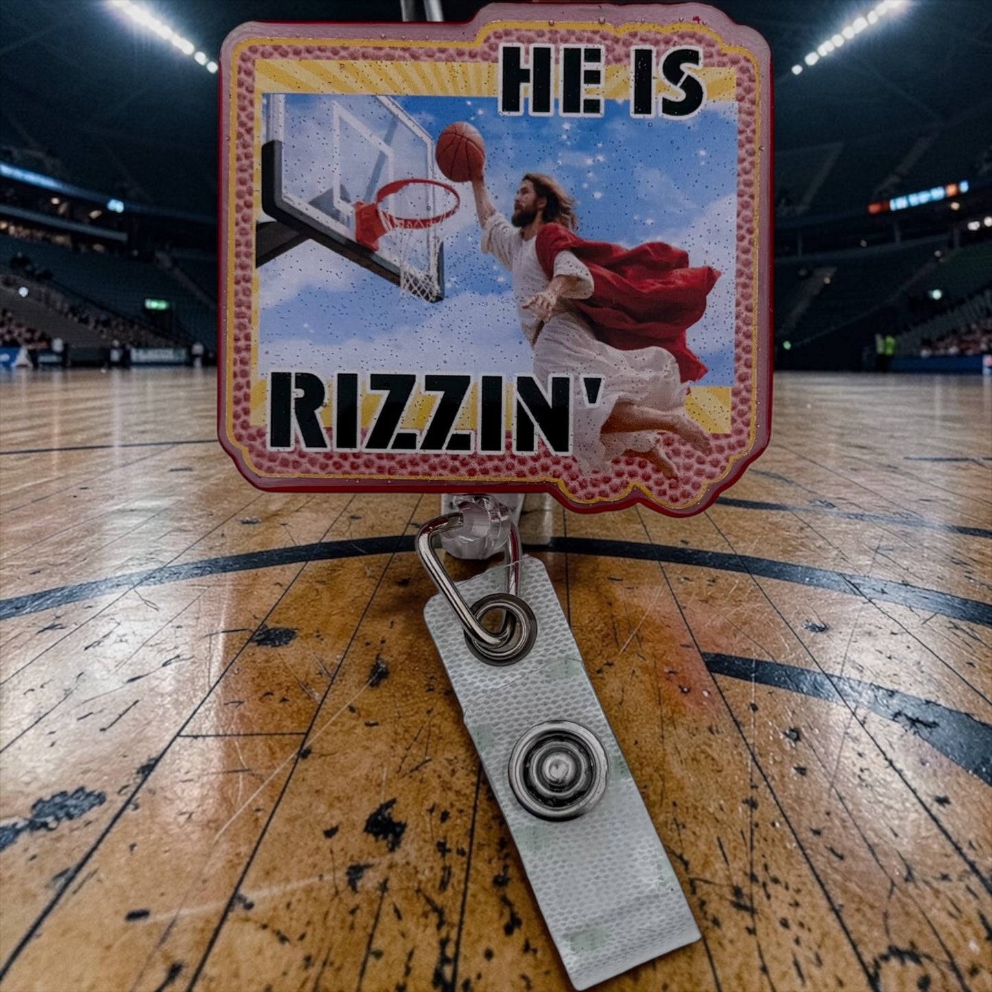He Is Rizzin’ Funny Easter Badge Reel – Jesus Basketball Dunk Badge Holder, Christian Humor Retractable ID Badge Reel