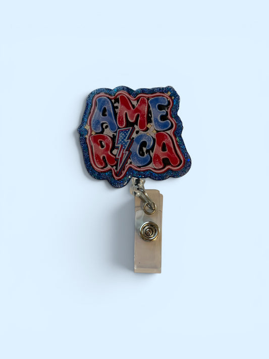 America Patriotic Badge Reel – Red, White & Blue Glitter Healthcare ID Badge Holder