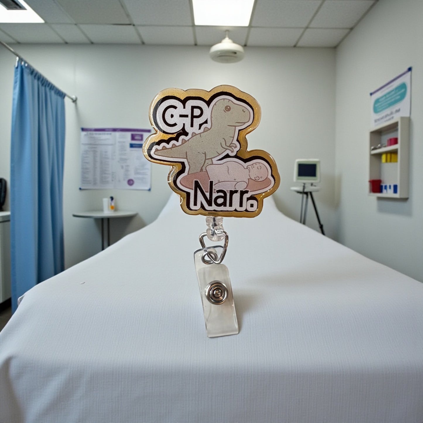 Funny Dinosaur Nurse Badge Reel – CPR Badge Reel for ER, ICU, or Medical Staff