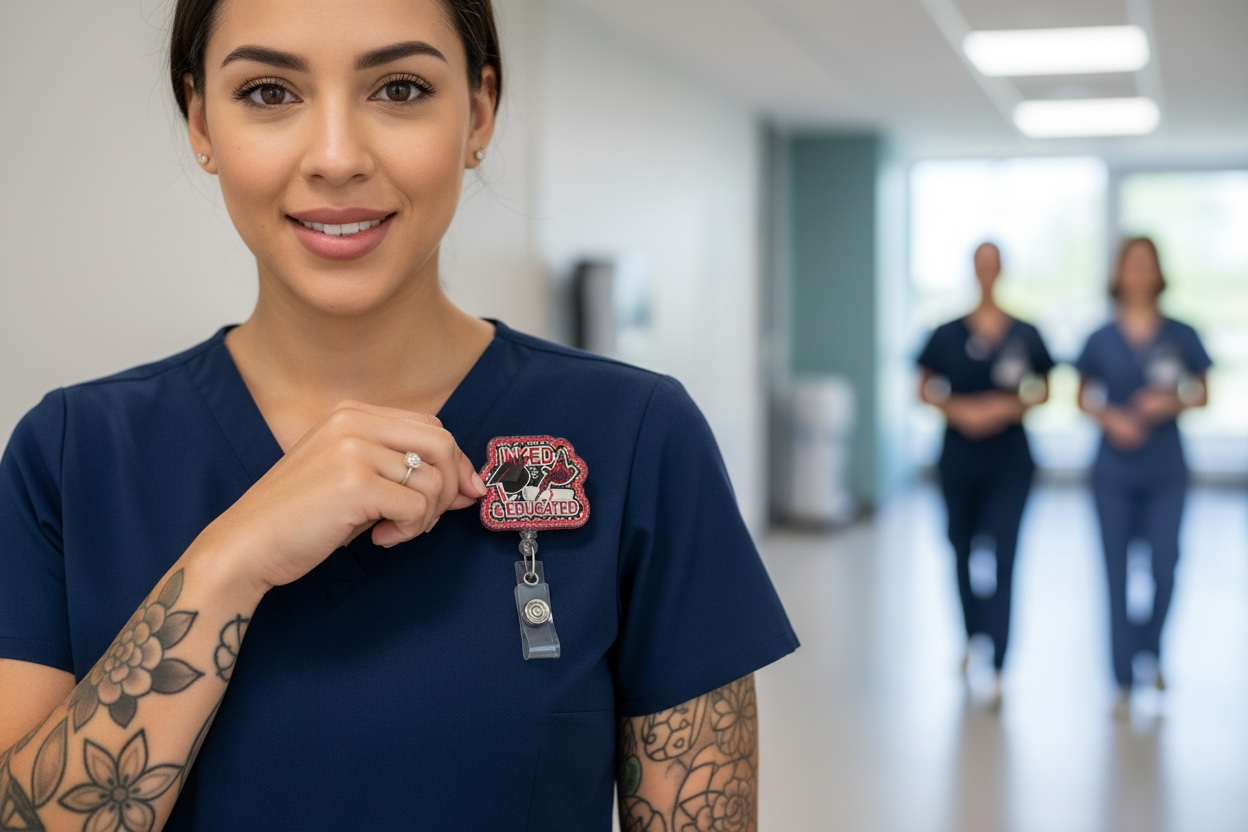 Inked & Educated Badge Reel – Retractable ID Holder for Tattooed Professionals