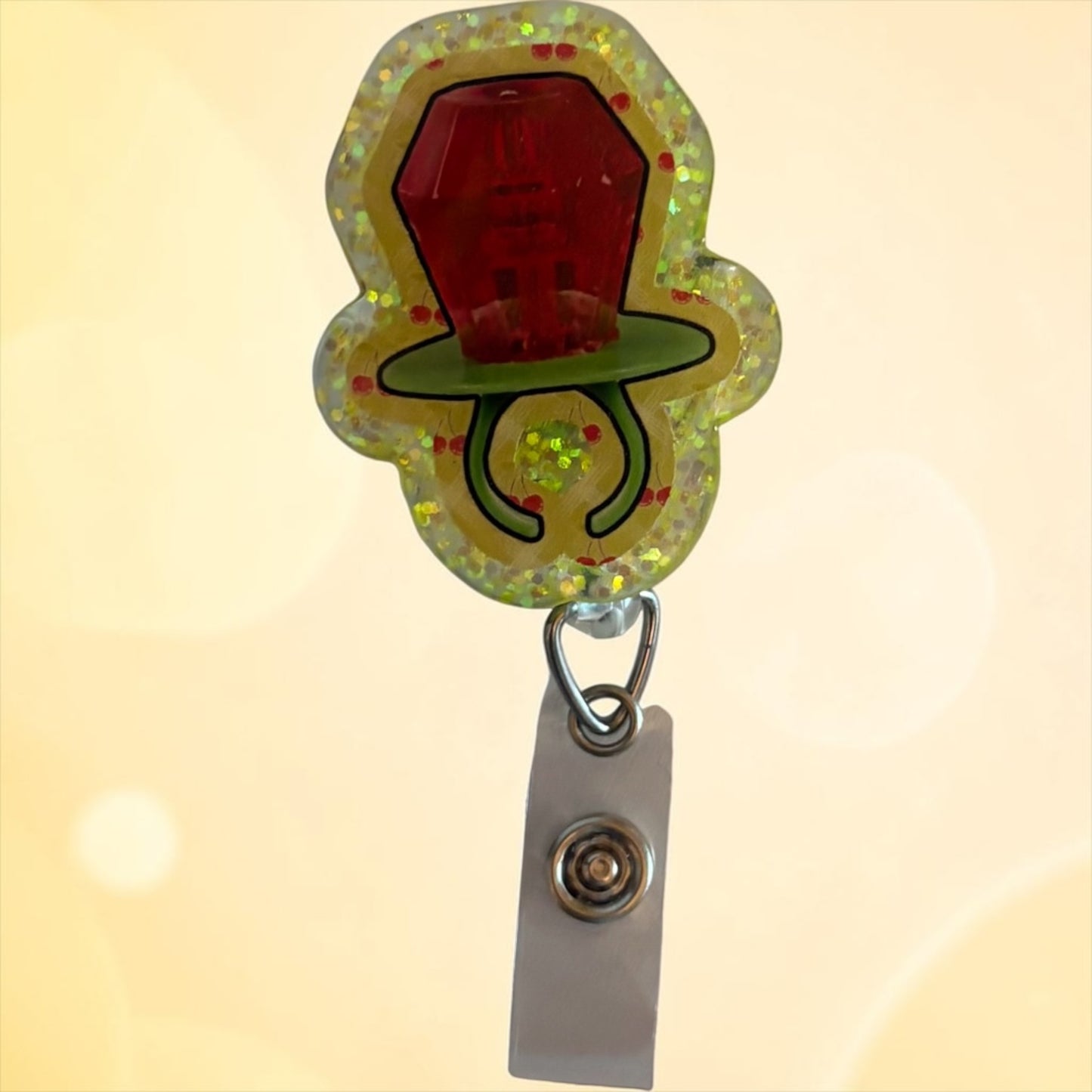 Glitter Ring Pop Badge Reel – Nostalgic Candy Inspired Badge Holder | Handmade Resin Badge Reel