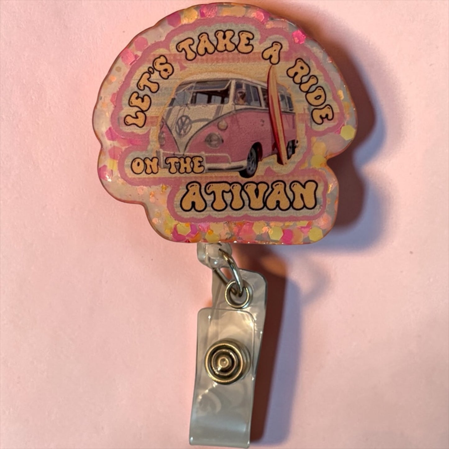 Take a Ride on the Ativan Badge Reel – Funny Medical ID Holder, Nurse Humor Badge, Pharmacist Gift, Mental Health Badge Clip
