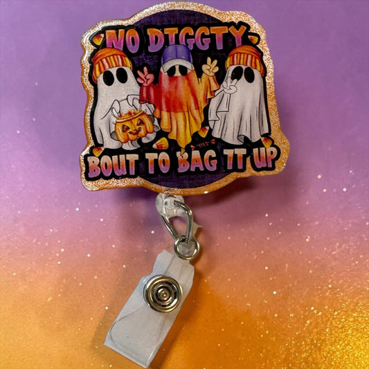 Funny Halloween Badge Reel – No Diggity Bout to Bag It Up | Ghost ID Clip | Nurse Badge Holder | Cute Spooky Fall Work Accessory