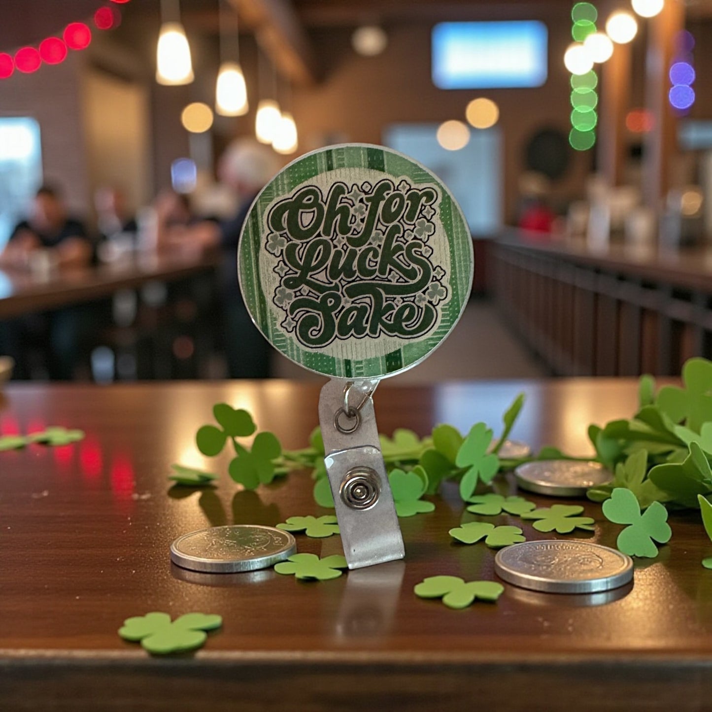 Oh For Lucks Sake Badge Reel | Funny St. Patrick’s Day Nurse Badge Holder | Green Shamrock ID Reel