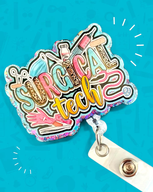 Surgical Tech Badge Reel – Colorful OR Tech ID Clip, Cute Retractable Badge Holder, Surgery Tech Gift for Healthcare Workers