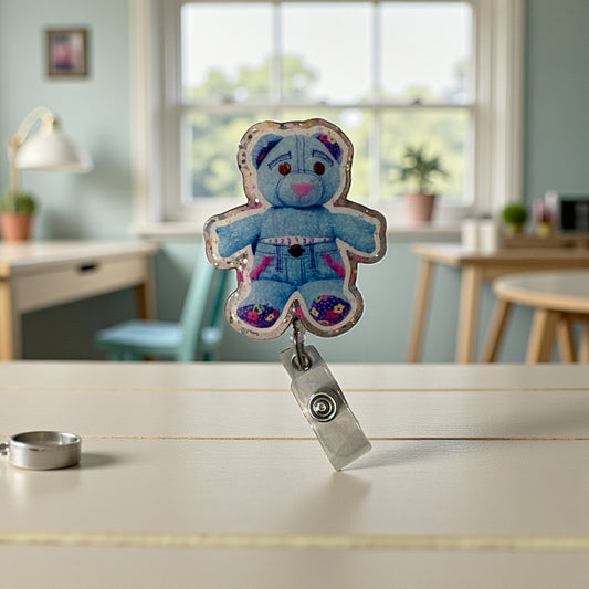 Doodle Bear Badge Reel | Nostalgia Badge Holder | Pediatric & NICU Badge Clip