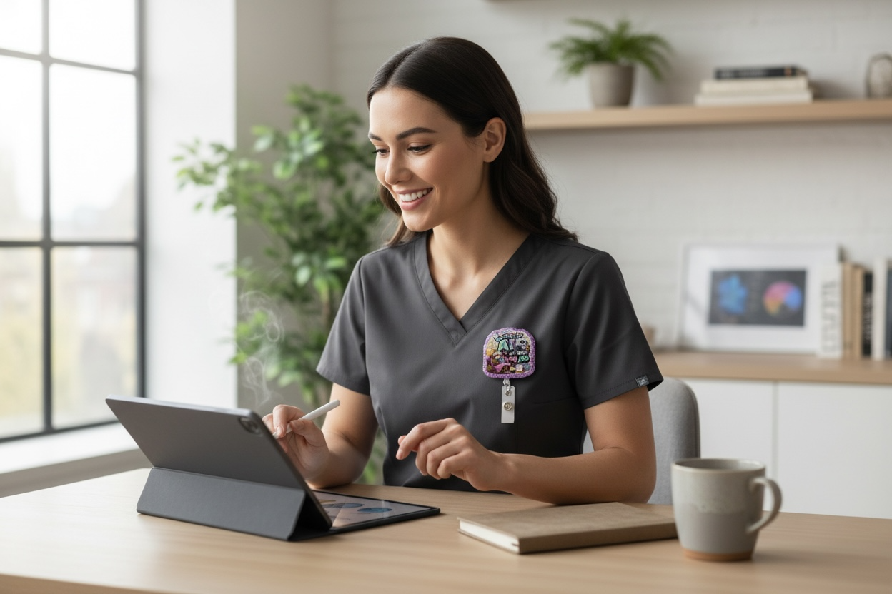 Waiting for AI to Take My Job Badge Reel – Funny Sloth Nurse Badge Holder – Cute Healthcare Retractable ID Clip