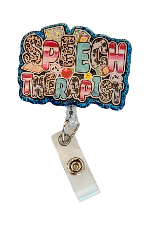 Speech Therapist Badge Reel – SLP Retractable ID Holder with Fun School Design