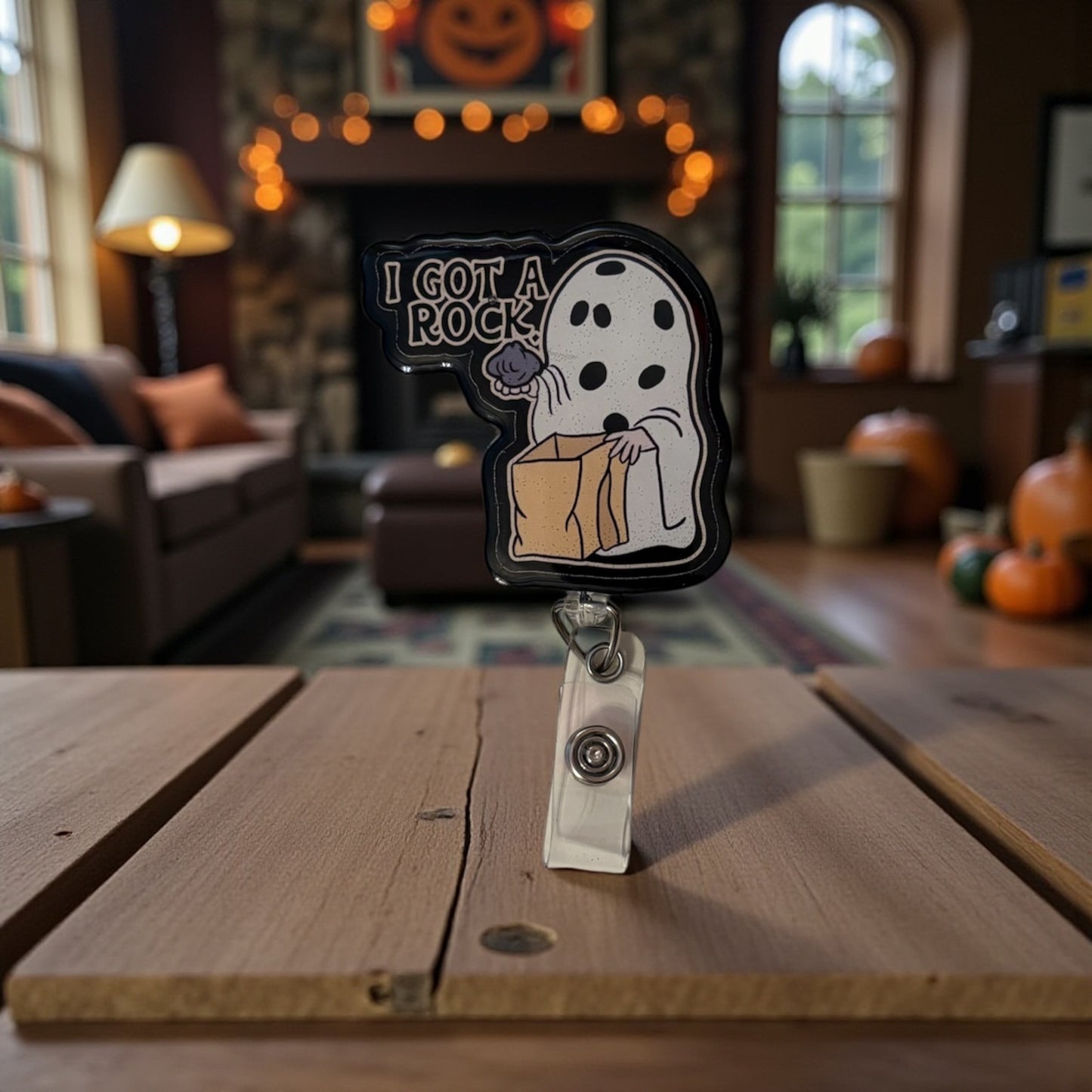 Rock Badge Reel, Funny Halloween Nurse ID Clip, Trick or Treat Ghost Badge Holder, Charlie Brown Fall Work Accessory