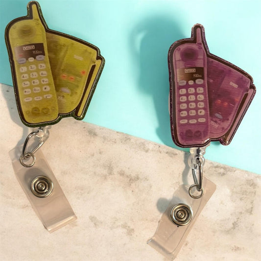 Retro Cell Phone Badge Reels – Vintage 90s Phone ID Holder | Nostalgic Nurse & Office Accessories