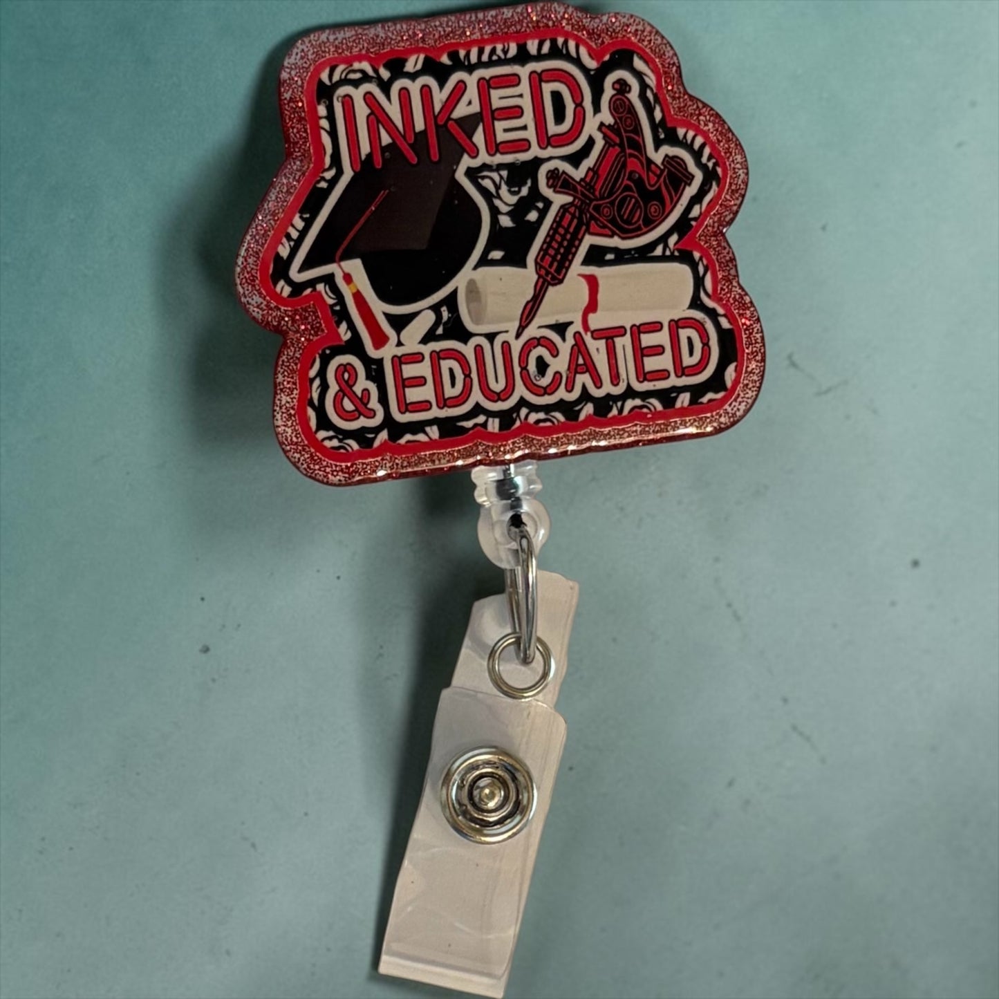 Inked & Educated Badge Reel – Retractable ID Holder for Tattooed Professionals
