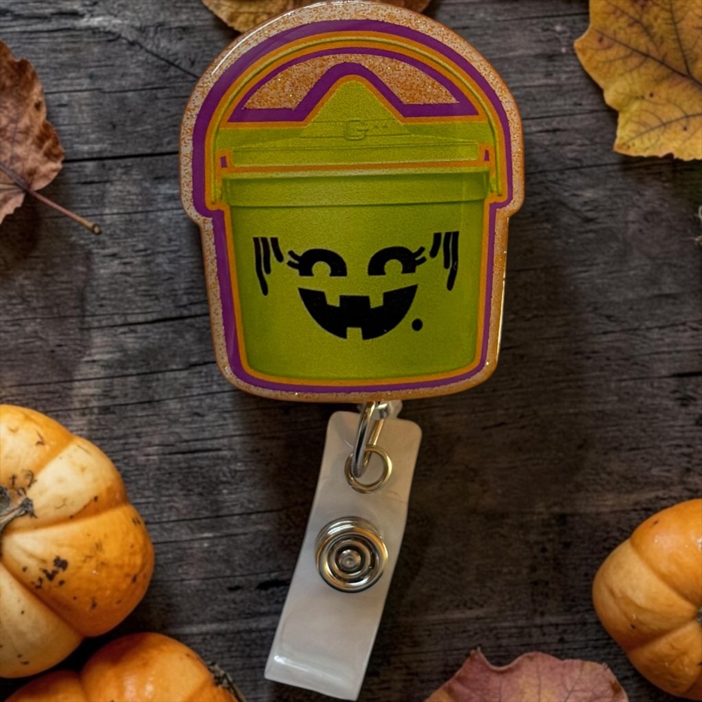 McDonald’s Halloween Bucket Badge Reel – Retro Happy Meal ID Clip, Funny Fall Badge for Nurses, Teachers, Healthcare Workers