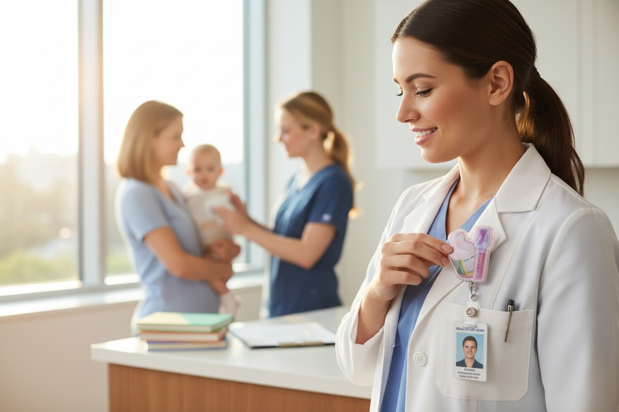 Bubblegum Medicine Badge Reel – Pediatric Medicine Bottle ID Holder