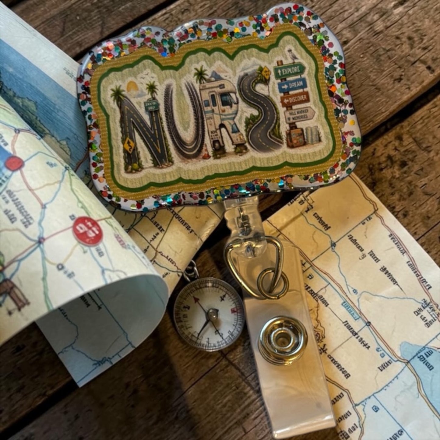 Travel Nurse Badge Reel – Adventure Nurse ID Holder – Wanderlust Healthcare Badge Clip – Cute Nurse Gift