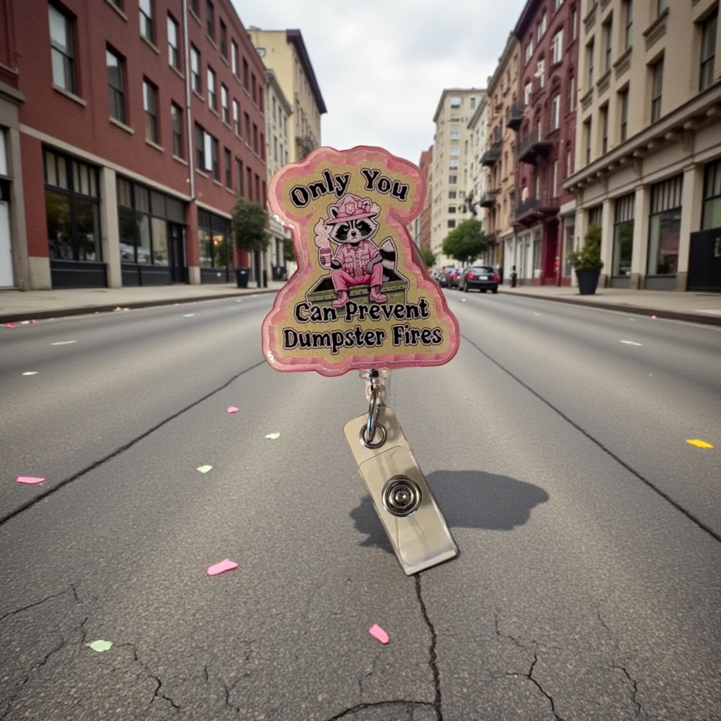 Only You Can Prevent Dumpster Fires Badge Reel – Funny Raccoon Badge Holder