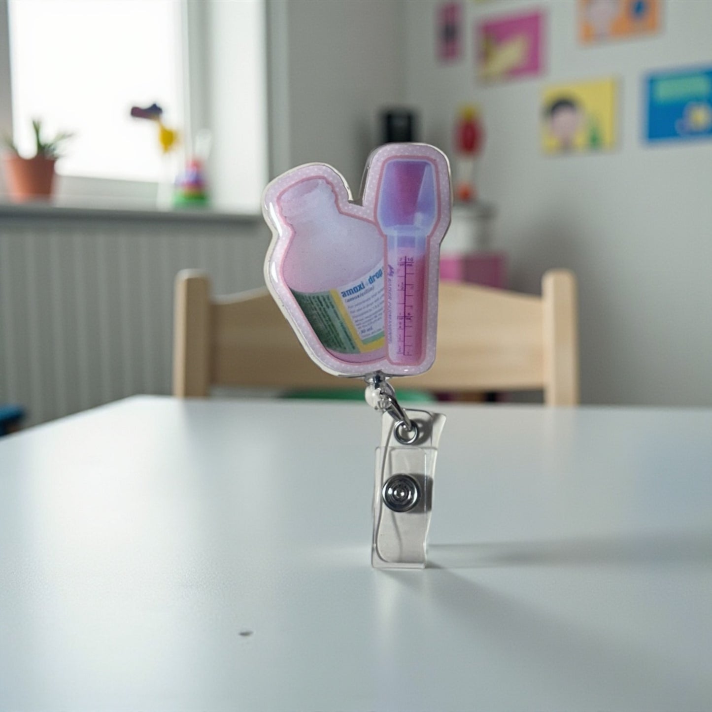 Bubblegum Medicine Badge Reel – Pediatric Medicine Bottle ID Holder