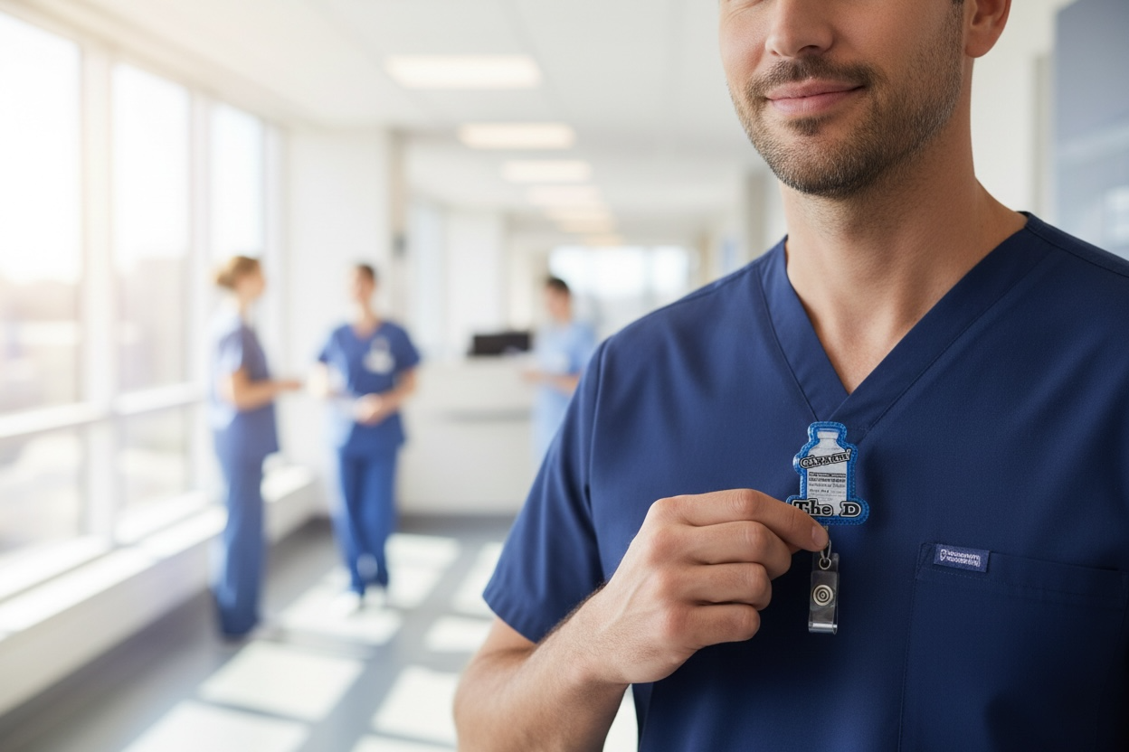 Dilaudid Badge Reel – Funny Nurse Badge Clip, “Give ‘Em the D” Reel, ICU ER RN Humor Gift, Medical Badge Holder