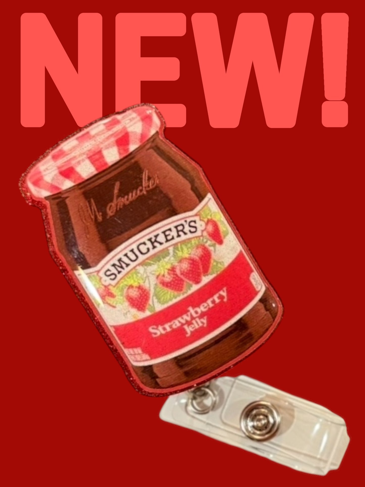 Strawberry Jelly Badge Reel – Funny Foodie ID Holder