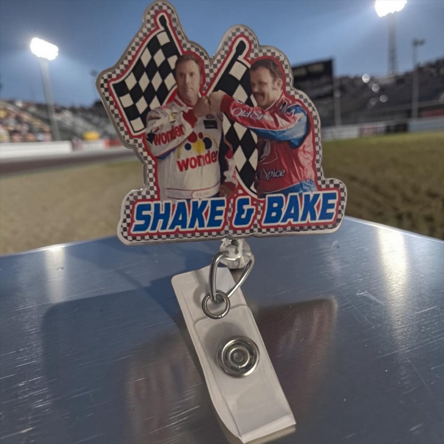 Shake & Bake Racing Badge Reel |Retractable ID Badge Holder | Handmade Badge Reel for Nurses, Teachers & Office Staff