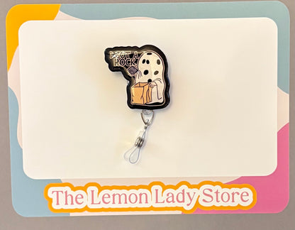 Rock Badge Reel, Funny Halloween Nurse ID Clip, Trick or Treat Ghost Badge Holder, Charlie Brown Fall Work Accessory