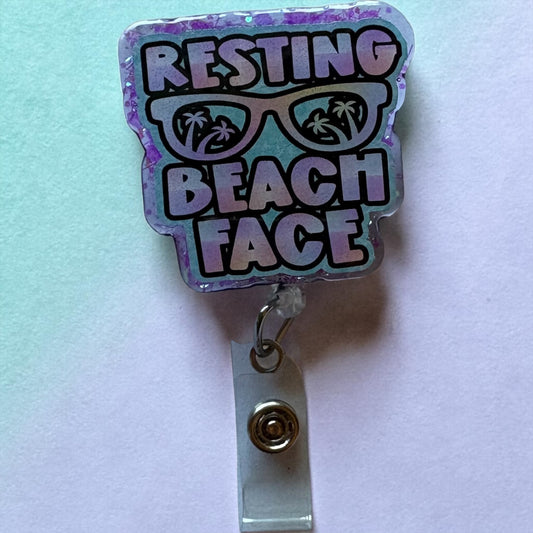 Resting Beach Face Badge Reel | Funny Beach Nurse Badge Holder | Summer Vibes ID Reel | Cute Coastal Work Accessory