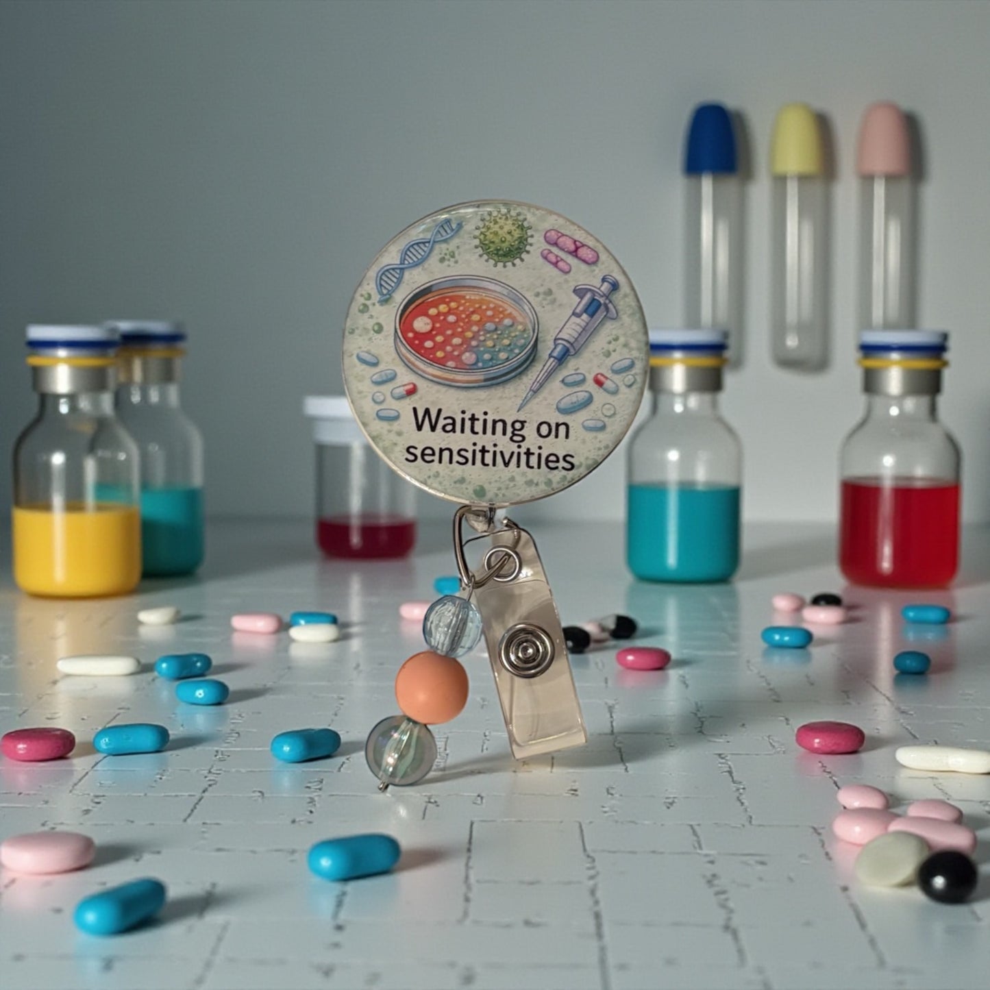 Waiting on Sensitivities Badge Reel – Infectious Disease Humor