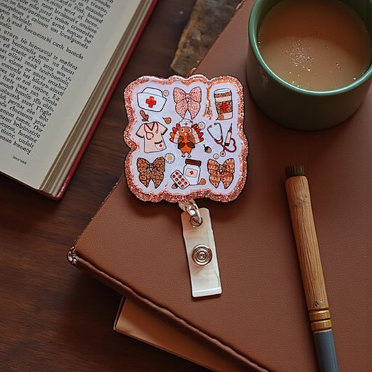 Fall Vibes Badge Reel – Autumn Leaf Butterfly ID Holder – Cute Seasonal Nurse Clip – Retractable Name Tag