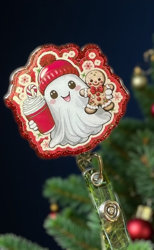 Christmas Ghost Badge Reel – Cute Holiday Badge Holder – Funny Nurse ID Clip – Ghostmas Nurse Gift – Spooky Christmas Accessory
