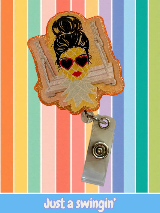 Upside Down Pineapple Swingers Badge Reel – Funny Secret Signal ID Holder