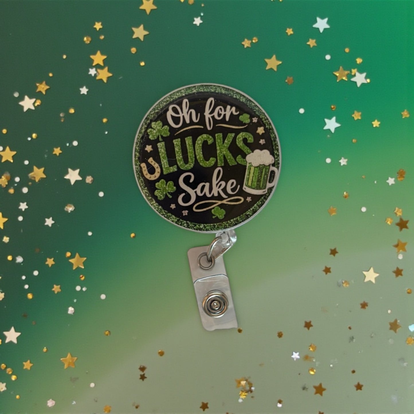 Oh For Lucks Sake Badge Reel | Funny St. Patrick’s Day Nurse Badge Holder | Green Shamrock ID Reel